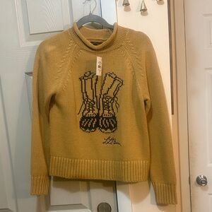 L.L. Bean Mustard Crewneck Sweater with Black Boot Motif